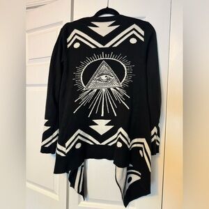 All Seeing Eye Open Sweater Cardigan Mystic Goth Illuminati Reversible